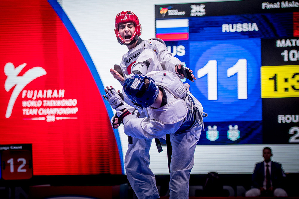 The action in the men's final between defending champions Iran and Russia was fast and furous throughout, with Iran landing the decisive score with three seconds remaining to win 32-31 ©World Taekwondo