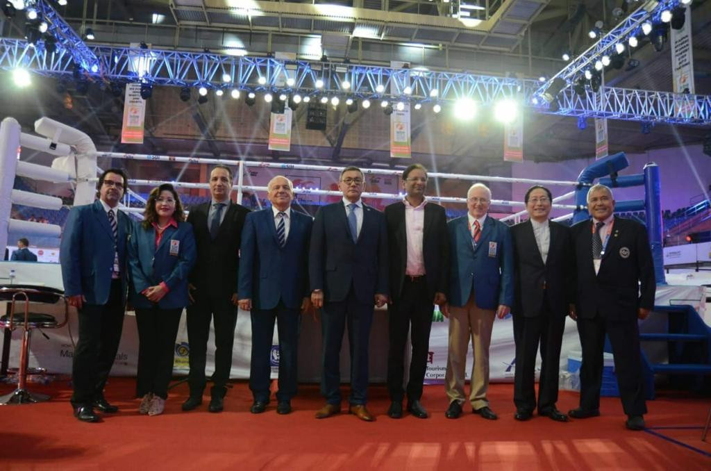 European Boxing Confederation President Franco Falcinelli, fourth right, was allowed to attend the AIBA Women's World Championships in New Delhi after having a provisional suspension lifted temporarily ©AIBA