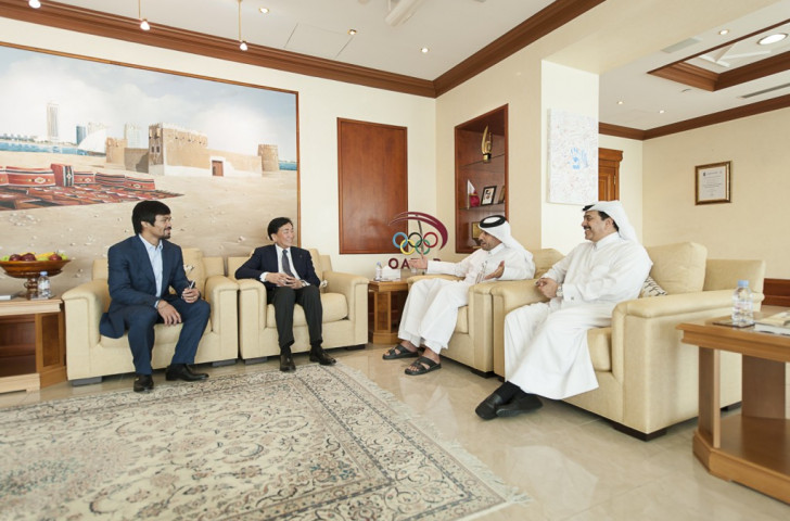 Pacquiao was welcomed to Doha by the Qatar Olympic Committee