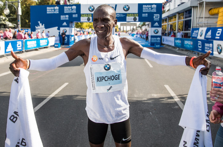 Kenya's Eliud Kipchoge celebrates his astounding world marathon record in Berlin - a performance that will surely see him take the IAAF World Athlete of the Year title ©Getty Images  