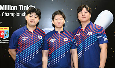 Park Jongwoo, Koo Seonghoi and Kim Kyungmin of South Korea have qualified for the semi-finals for the trios event at the Men's World Tenpin Bowling Championships in first place ©World Bowling/Terence Yaw