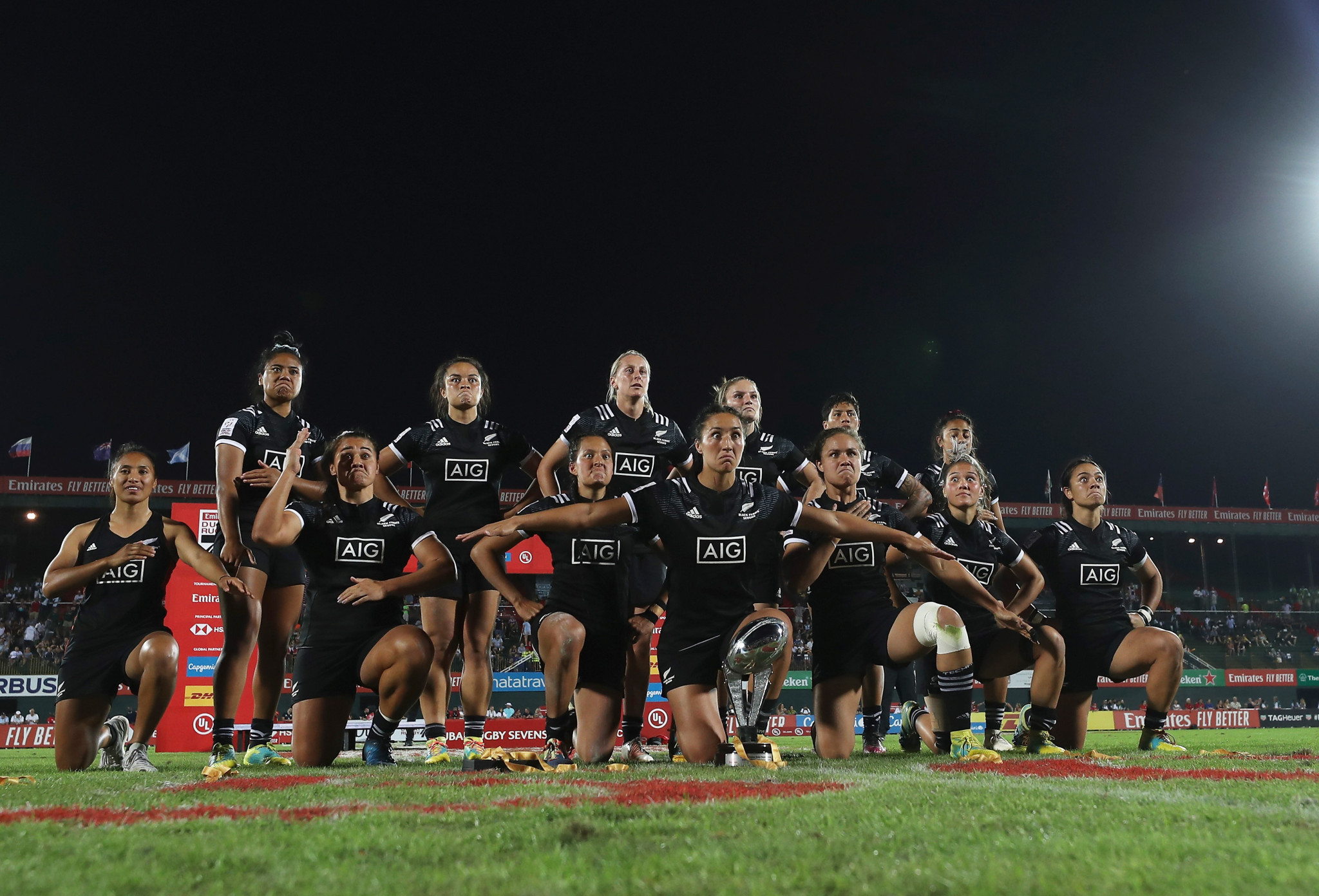 New Zealand perform their celebratory haka after winning the World Rugby Women's Sevens Series in Dubai ©World Rugby