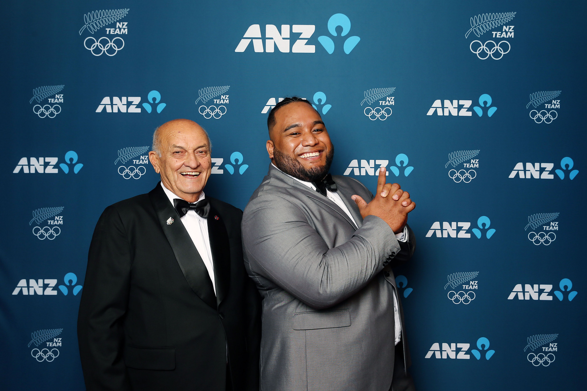 Sir Owen Glenn and weightlifter David Liti at the Olympic Gala Dinner n Auckland where the Sir Owen Glenn Olympic Legacy fund to help Olympic education and support programmes for future leaders was announced ©Getty Images