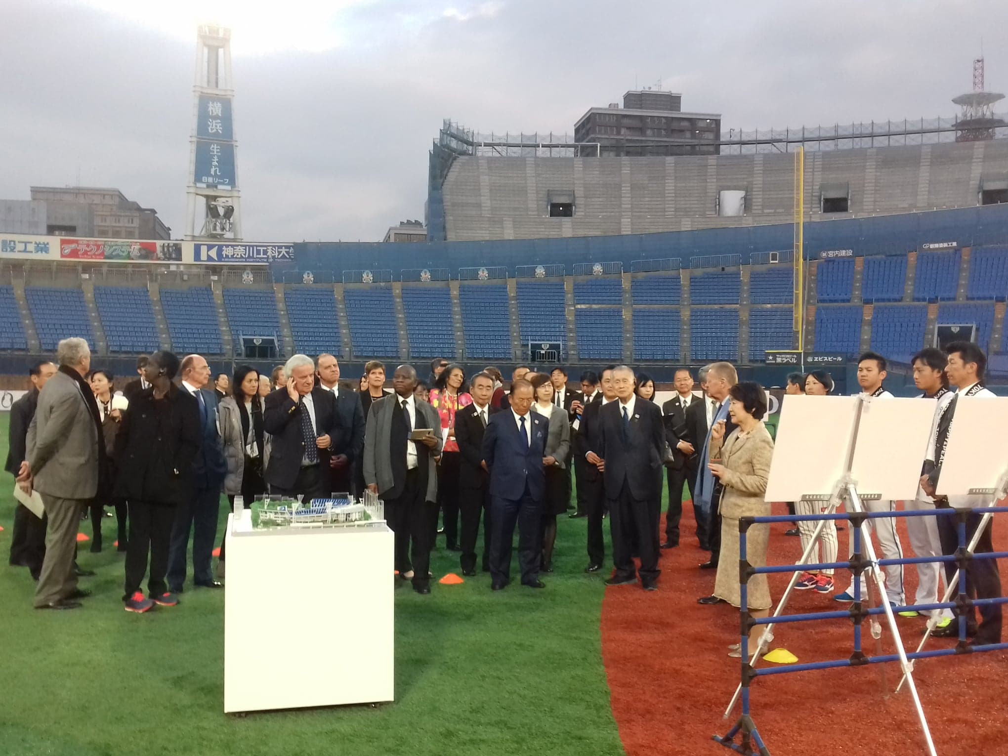 Yokohama Mayor Fumiko Hayashi explained the upgrades being made to the stadium ©ITG