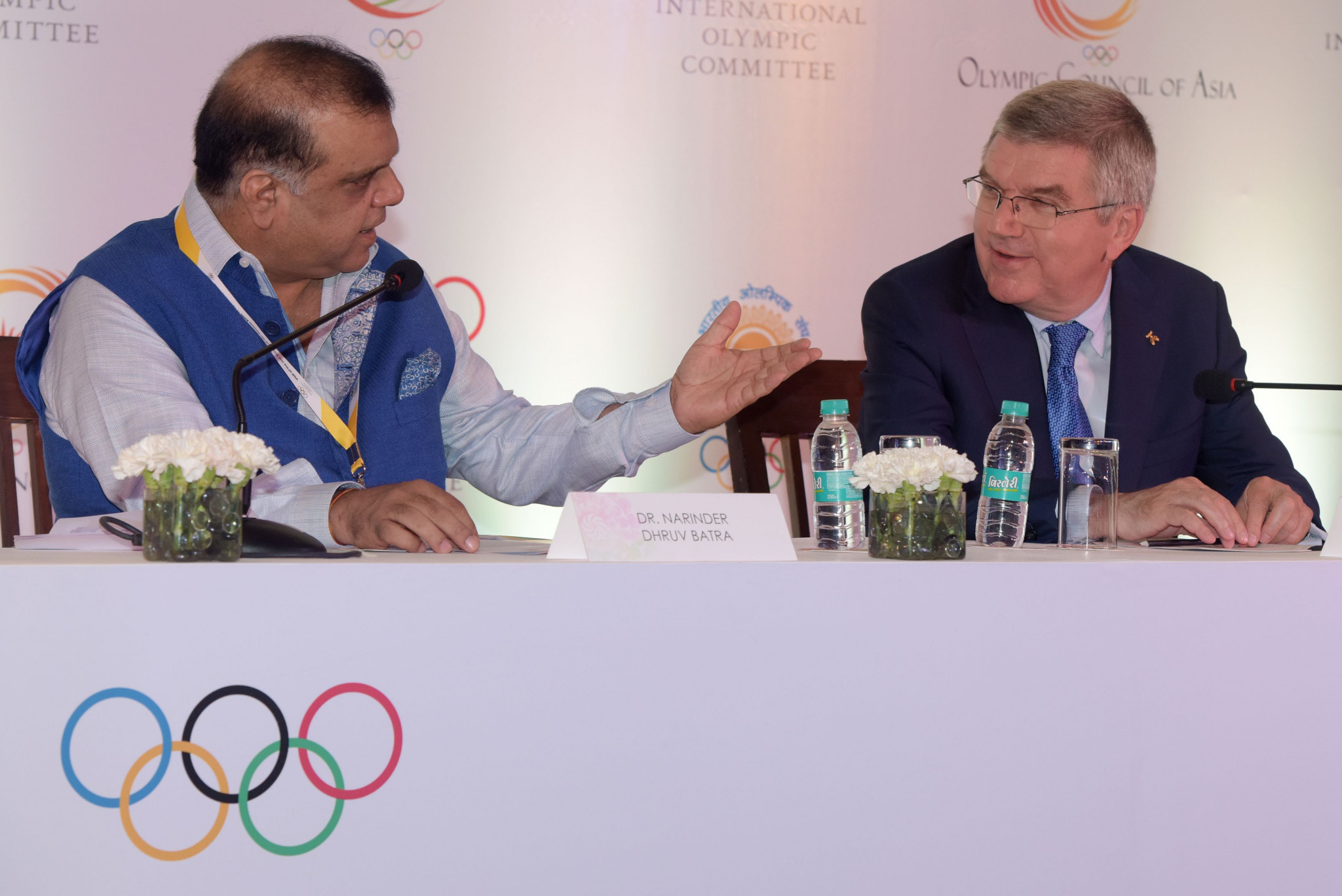 IOA President Narinder Batra participated in a joint press conference with IOC counterpart Thomas Bach during the German's visit to India in April ©Getty Images