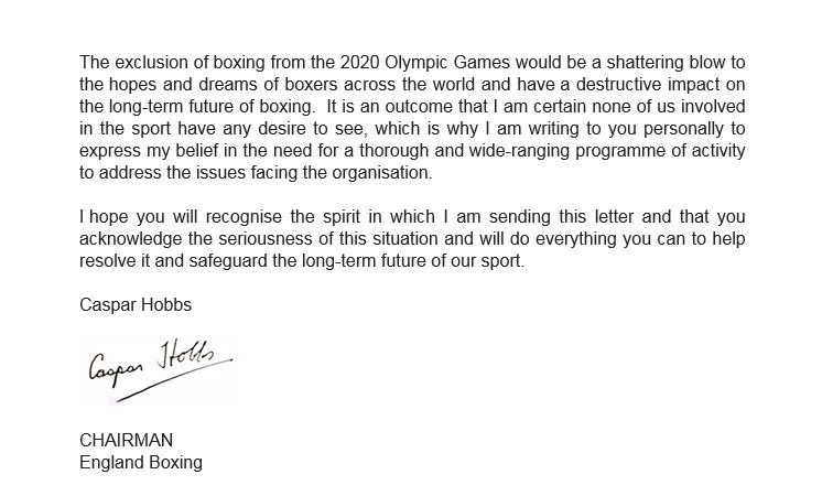 England Boxing chairman Caspar Hobbs has personally written to AIBA President Gafur Rakhimov ©ITG