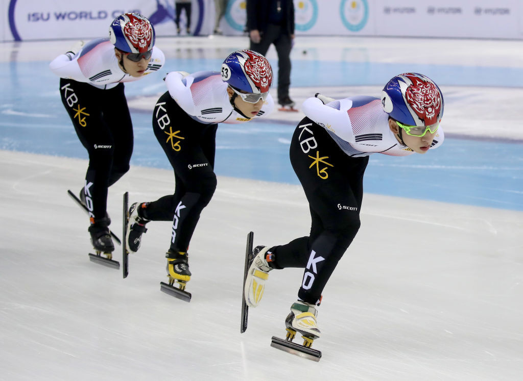 South Korea got gold, silver and bronze in the men's 1500m race at the ISU Short Track Speed Skating World Cup in Almaty ©ISU,