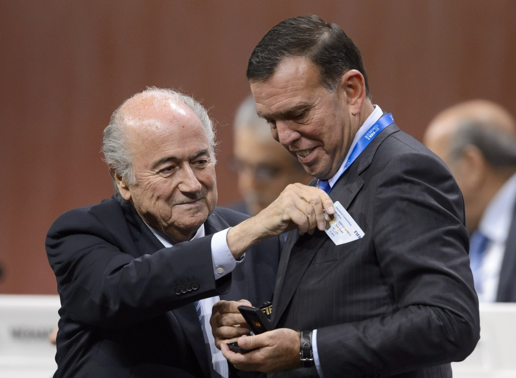 CONMEBOL, the body headed by Paraguay's Juan Angel Napout (pictured, right, with Sepp Blatter) has offered support for Michel Platini ©Getty Images