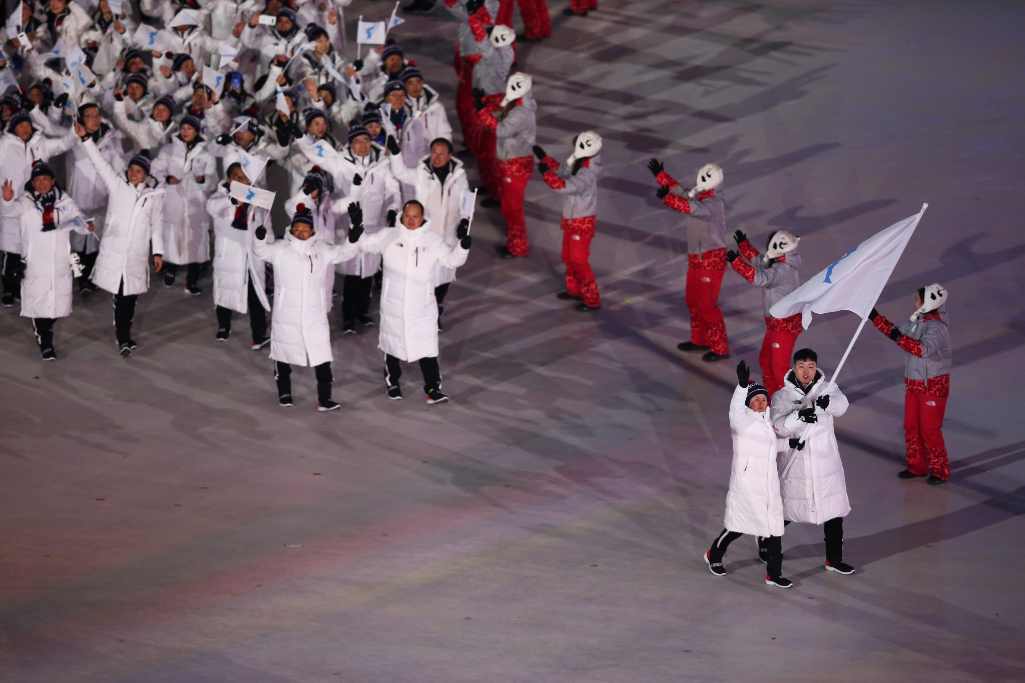 The two Koreas marched in together at the Opening Ceremony of the Pyeongchang Winter Olympics in February ©Getty Images 