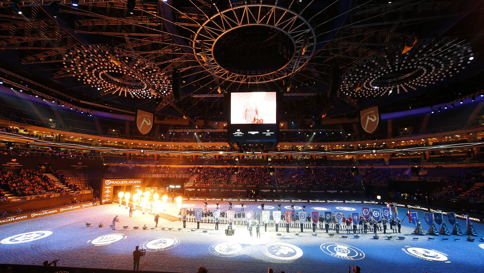 The main action of the night in Prague's O2 Arena was preceded by a spectacular opening ceremony to the inaugural Global Champions League Prague play-offs ©GCL