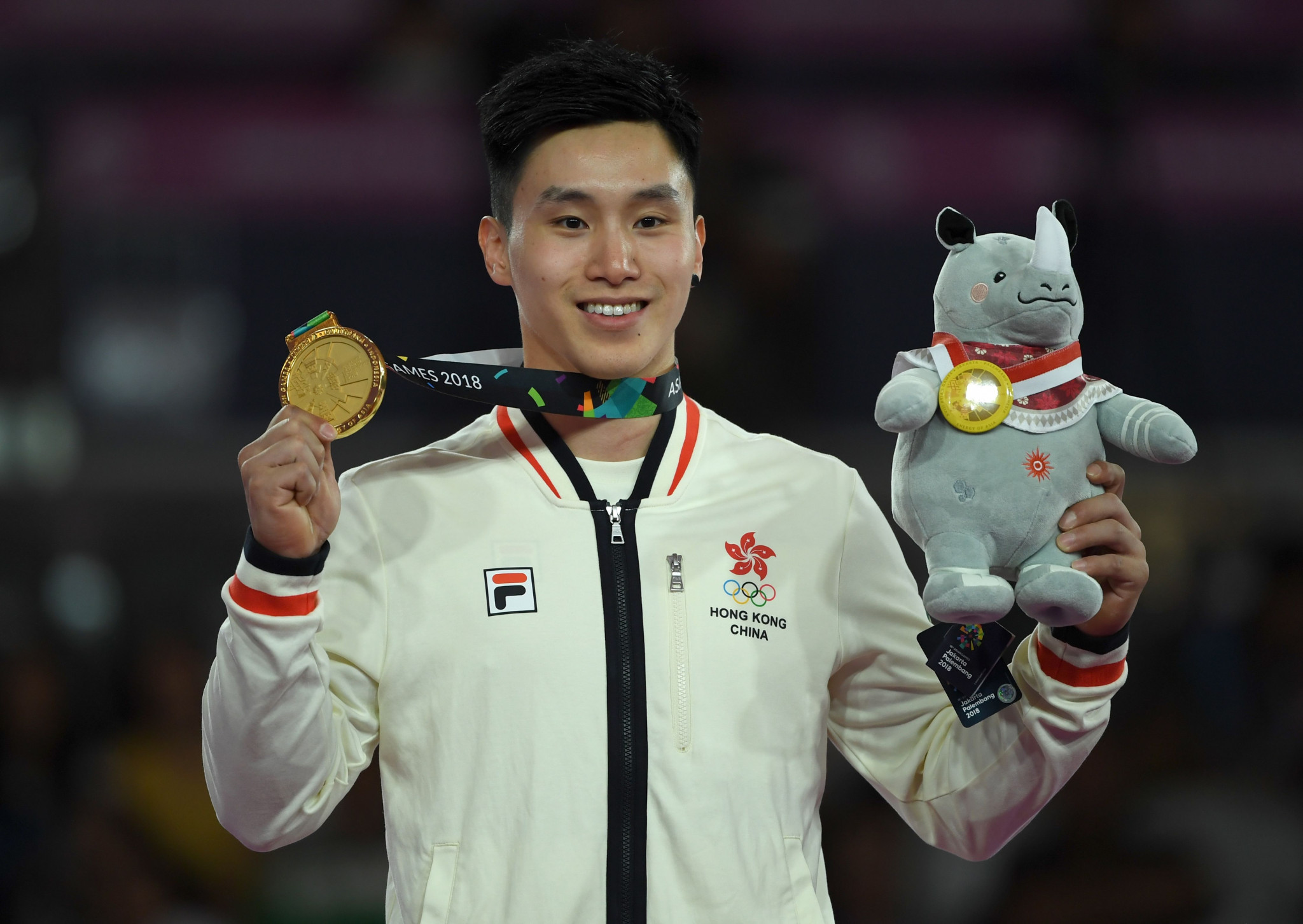 Hong Kong's Asian Games gymnastics gold medallist Shek Wai Hung attended the launch event ©Getty Images