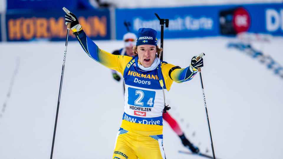 Sebastian Samuelsson guided Sweden to victory in the men's relay ©IBU