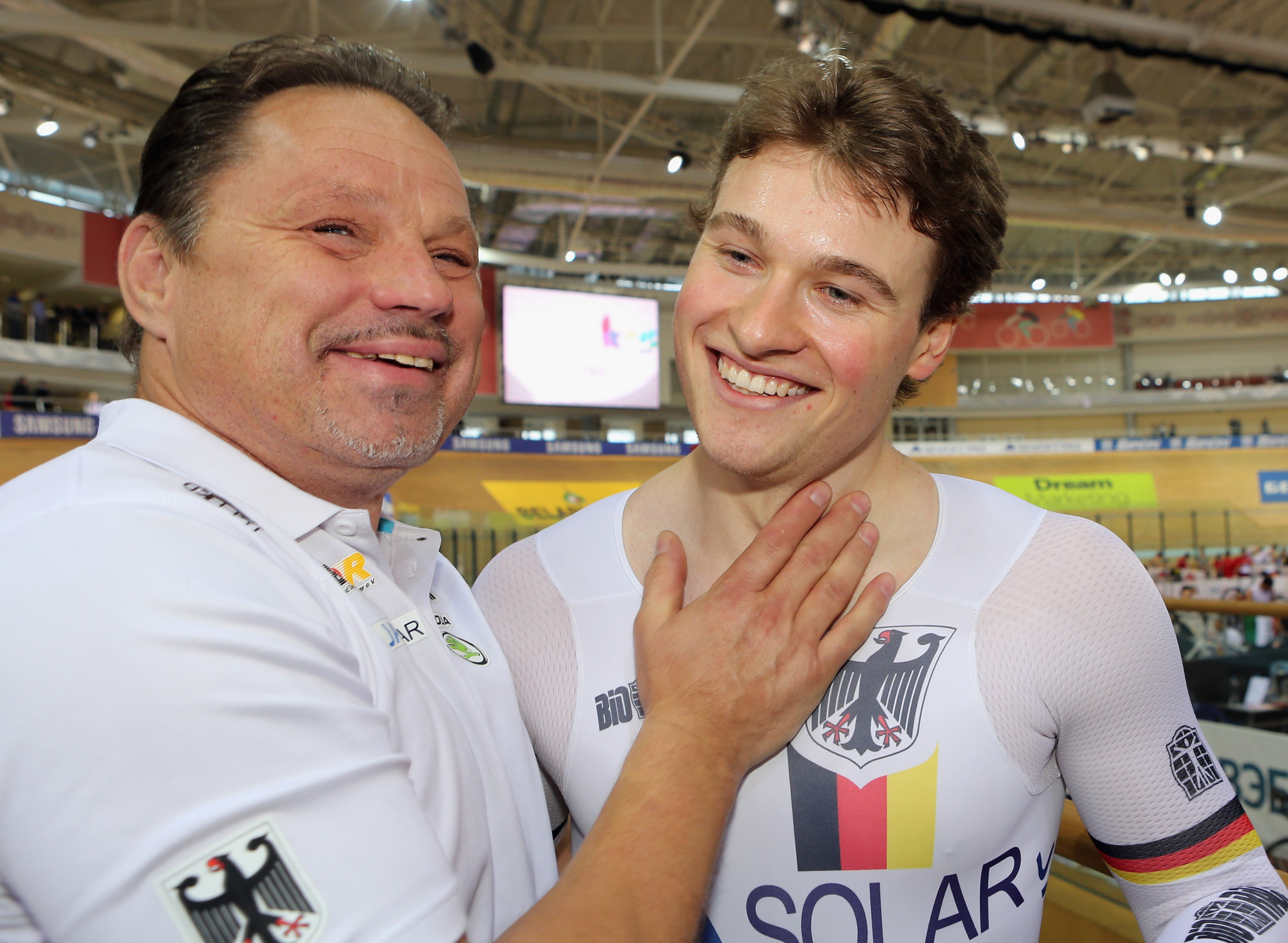 Detlef Uibel (L), a German national track cycling coach since 1996, has been named as coach of the year by the German Olympic Sports Confederation (DOSB) ©Getty Images