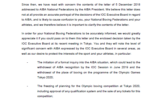 The IOC have written to the NOCs to clarify comments made by AIBA President Gafur Rakhimov in a letter to National Federations ©ITG