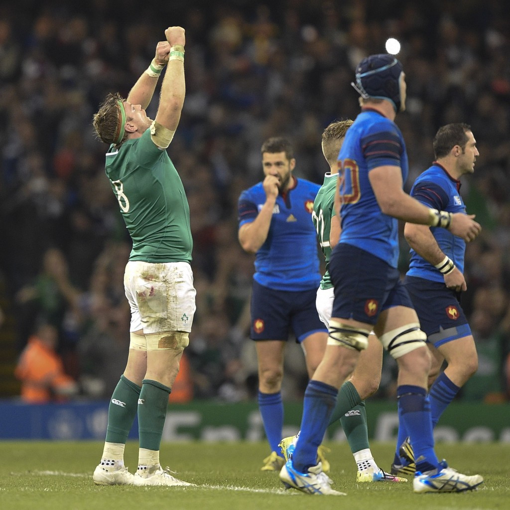 Ireland's James Heaslip celebrates their win over France ©Getty Images 