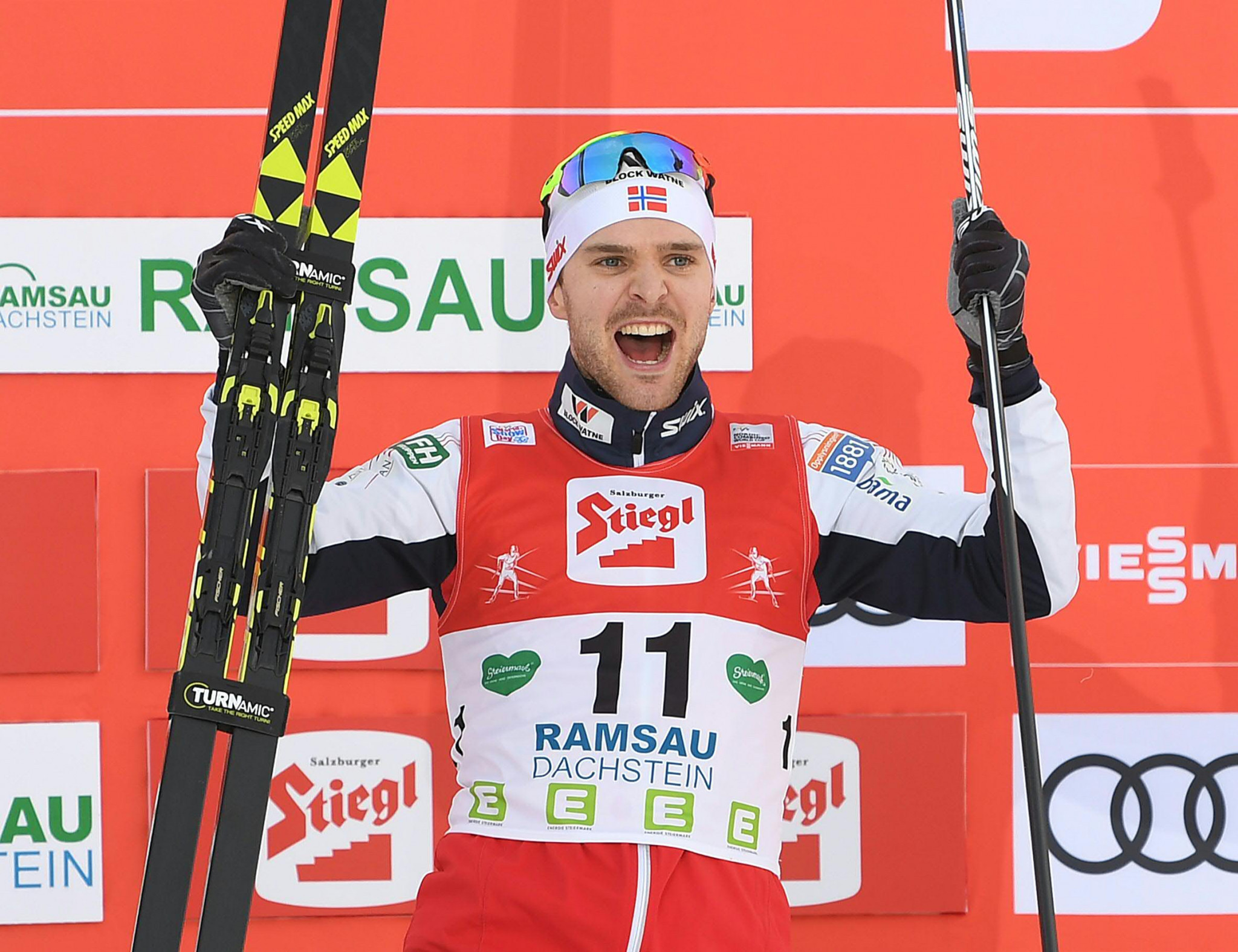 Jørgen Graabak claimed victory in Ramsau today with a sprint finish ©Getty Images