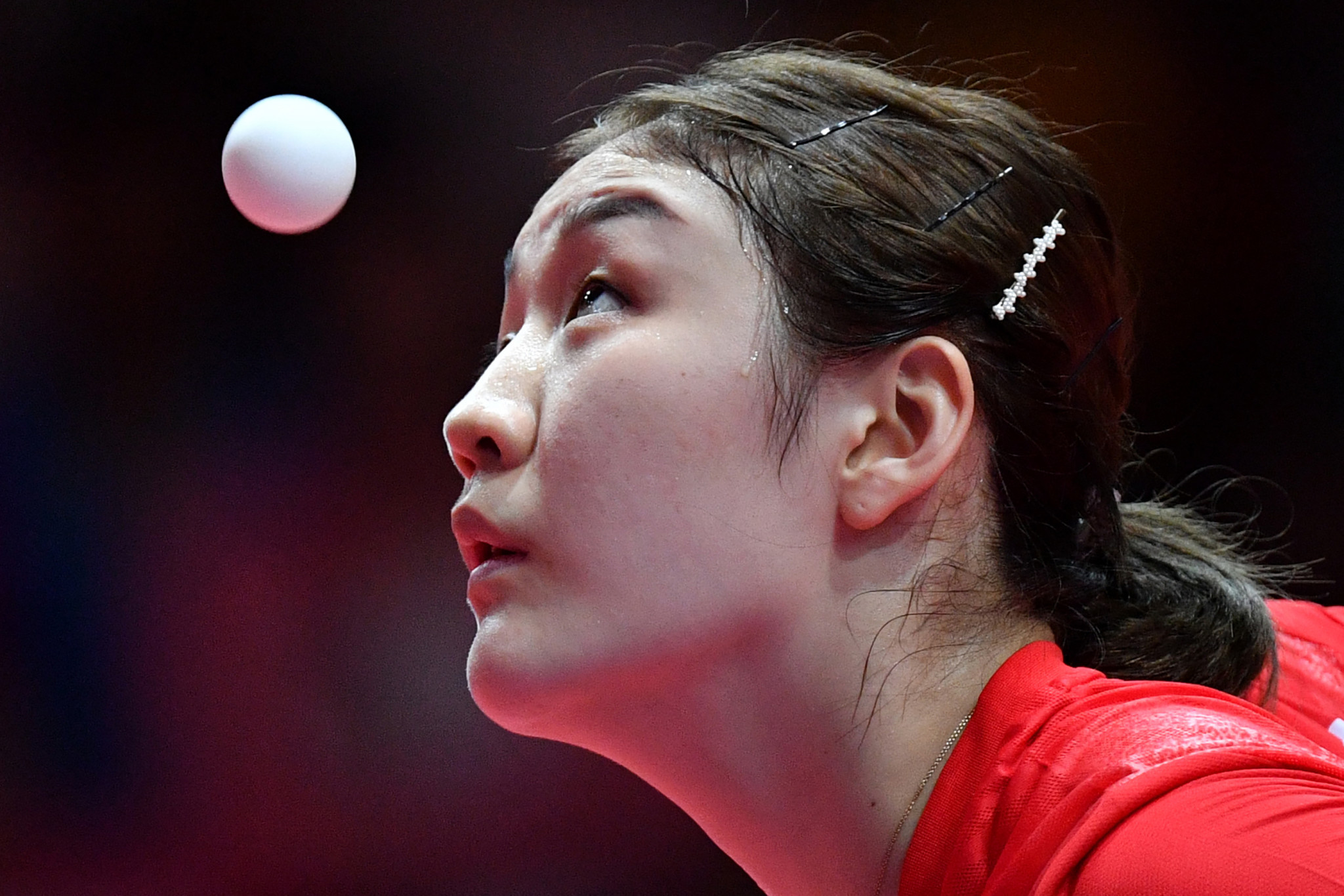 China's Chen Meng serves against China's Wang Mangyu during their women's singles table tennis gold medal match ©Getty Images
