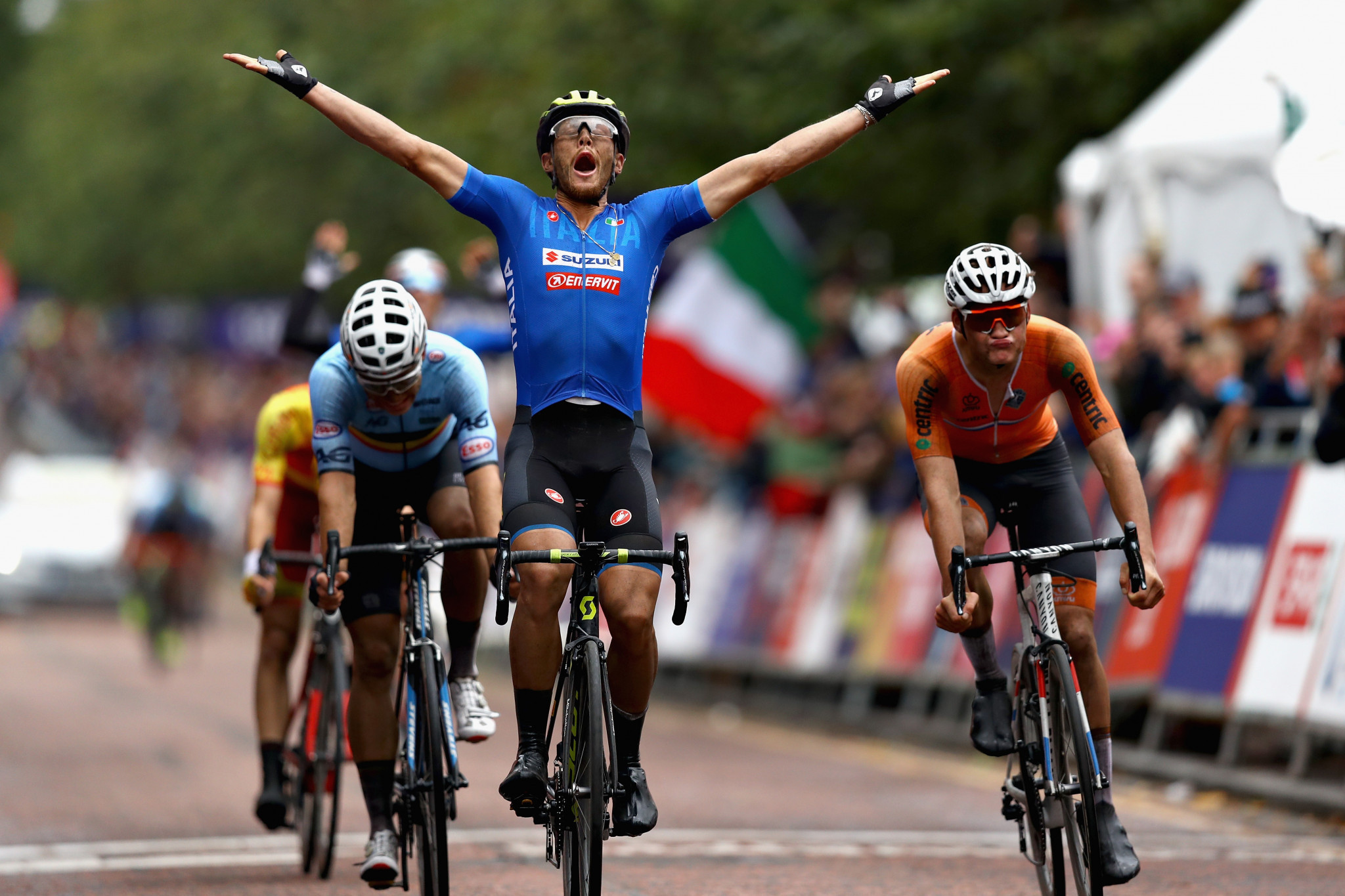 Italy won both cycling road races with Matteo Trentin taking the men's ©Getty Images