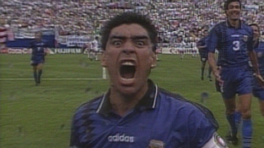 Diego Maradona's famous celebration after scoring against Greece in 1994 FIFA World Cup, shortly before testing positive for ephedrine ©YouTube