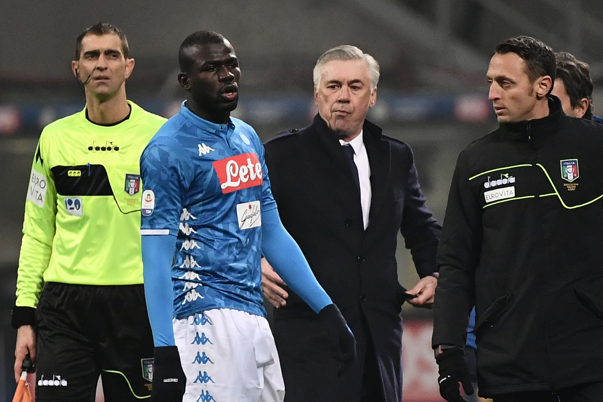 Napoli defender Kalidou Koulibaly of Senegal was sent off during Napoli's clash with Inter Milan, despite allegedly being subject to racist abuse ©Getty Images