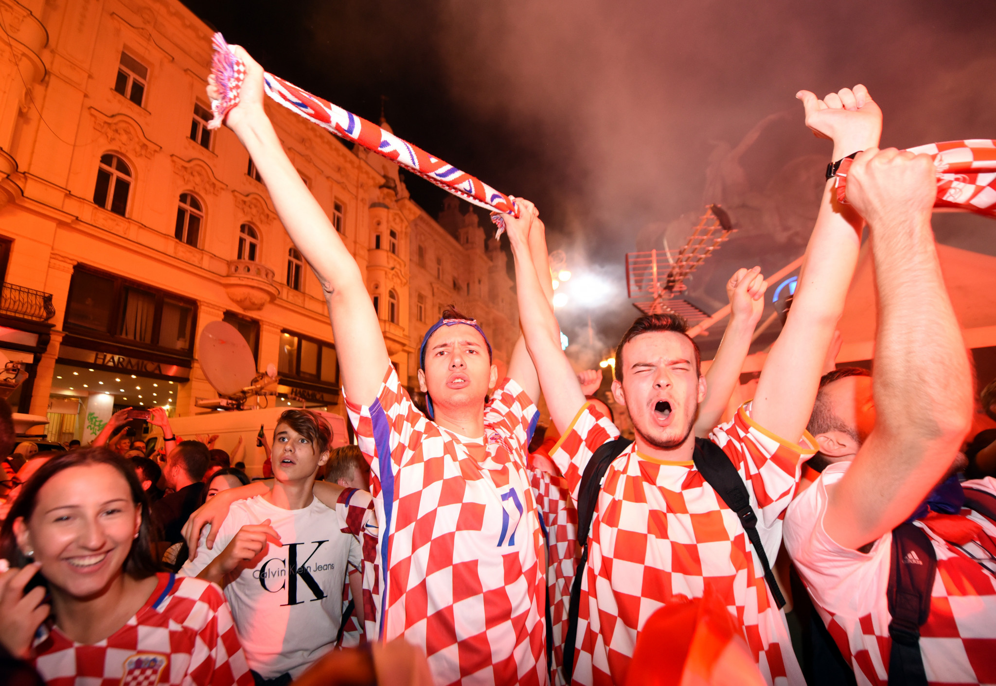 Croatia's fans celebrate victory against Russia in the Croatian capital Zagreb's main square after the 2018 FIFA World Cup Russia Round of 8 match between Russia and Croatia ©Getty Images
