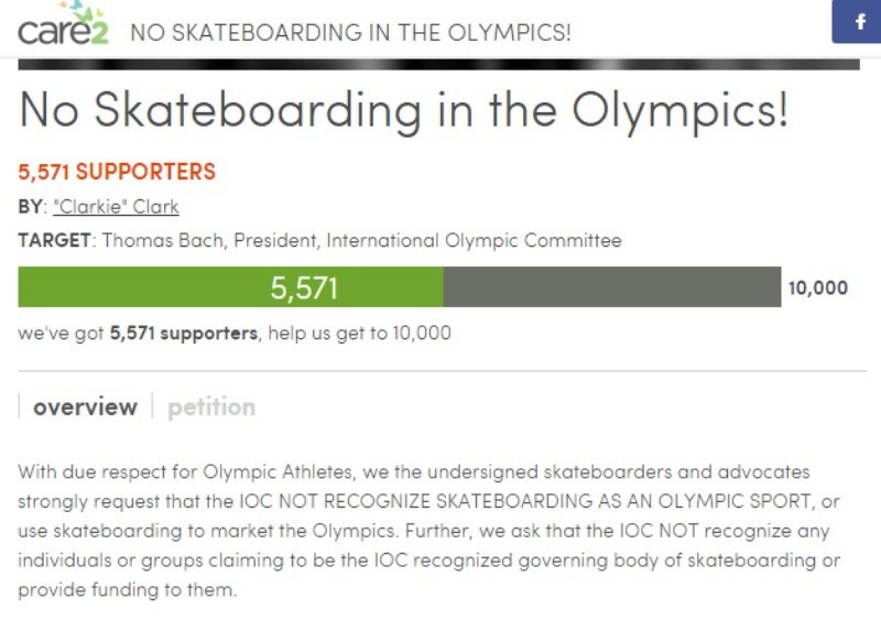 A petition against skateboarding in the Olympics has now been signed by over 5,000 people ©thepetitionsite.com