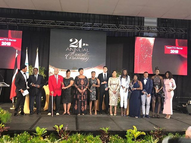 The winners at the Trinidad and Tobago's annual awards ceremony line up with their prizes ©TTOC