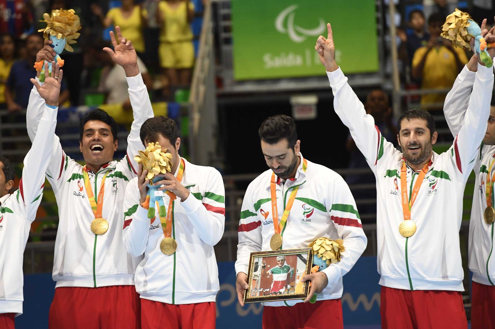 Iran celebrate winning the gold medal in sitting volleyball for the sixth time in eight Paralympic Games at Rio 2016 ©Getty Images 