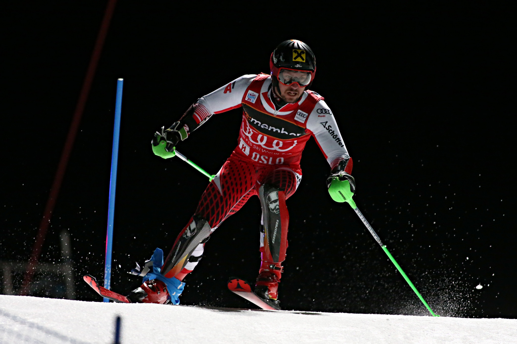 A mistake from Austria's Marcel Hirscher as he crashed through a gate in this quarter-final against Britain's Dave Ryding saw him miss the podium entirely at the FIS Alpine Skiing World Cup event in Oslo ©Getty Images