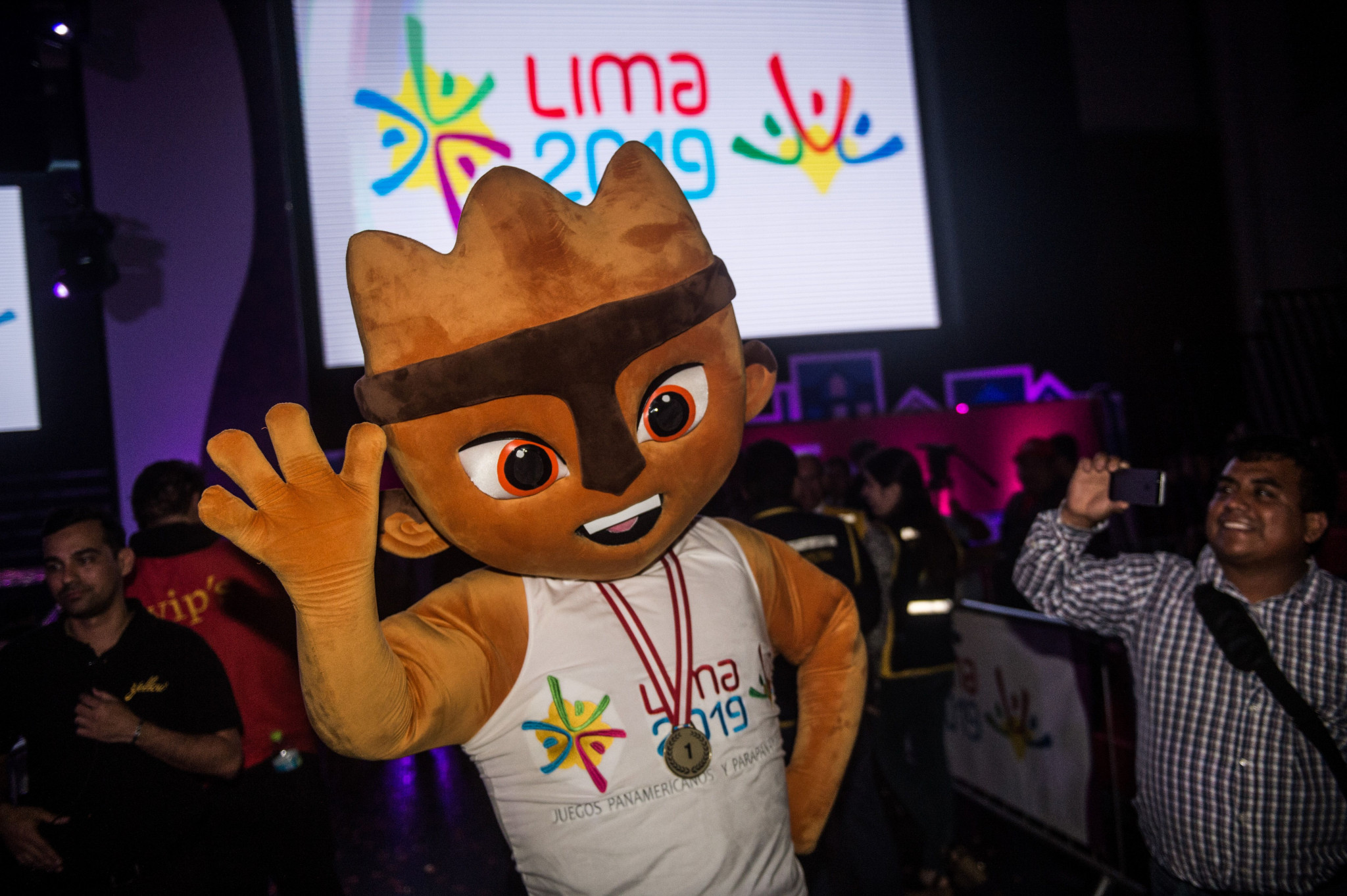 Milco, the mascot for the Lima 2019 Pan American and Parapan American Games, was in attendance at the sports festival outside the National Stadium ©Getty Images