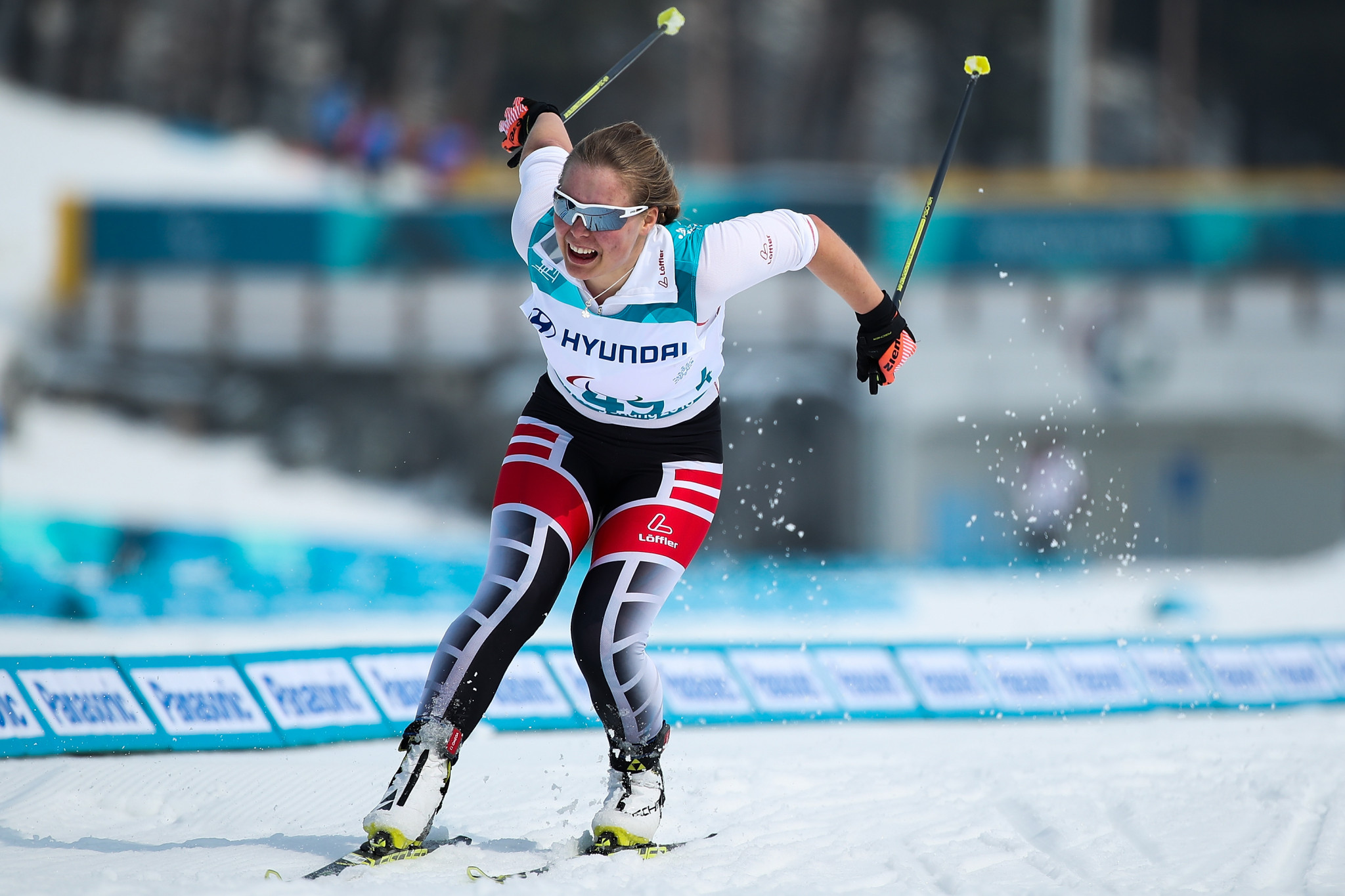Austria's Carina Edlinger won the women's visually impaired middle distance cross-country event at the World Para Nordic Skiing World Cup event in Östersund ©Getty Images