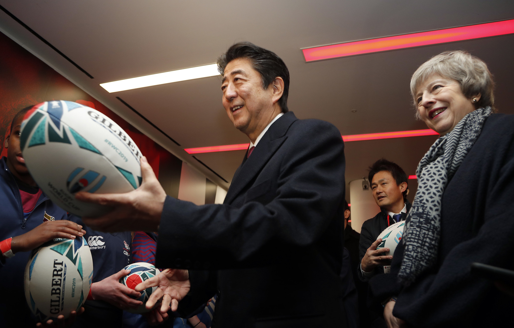Japanese Prime Minister Shinzō Abe visited Twickenham Stadium with UK counterpart Theresa May during a visit to London this week as his country prepares to host the 2019 Rugby World Cup ©Getty Images