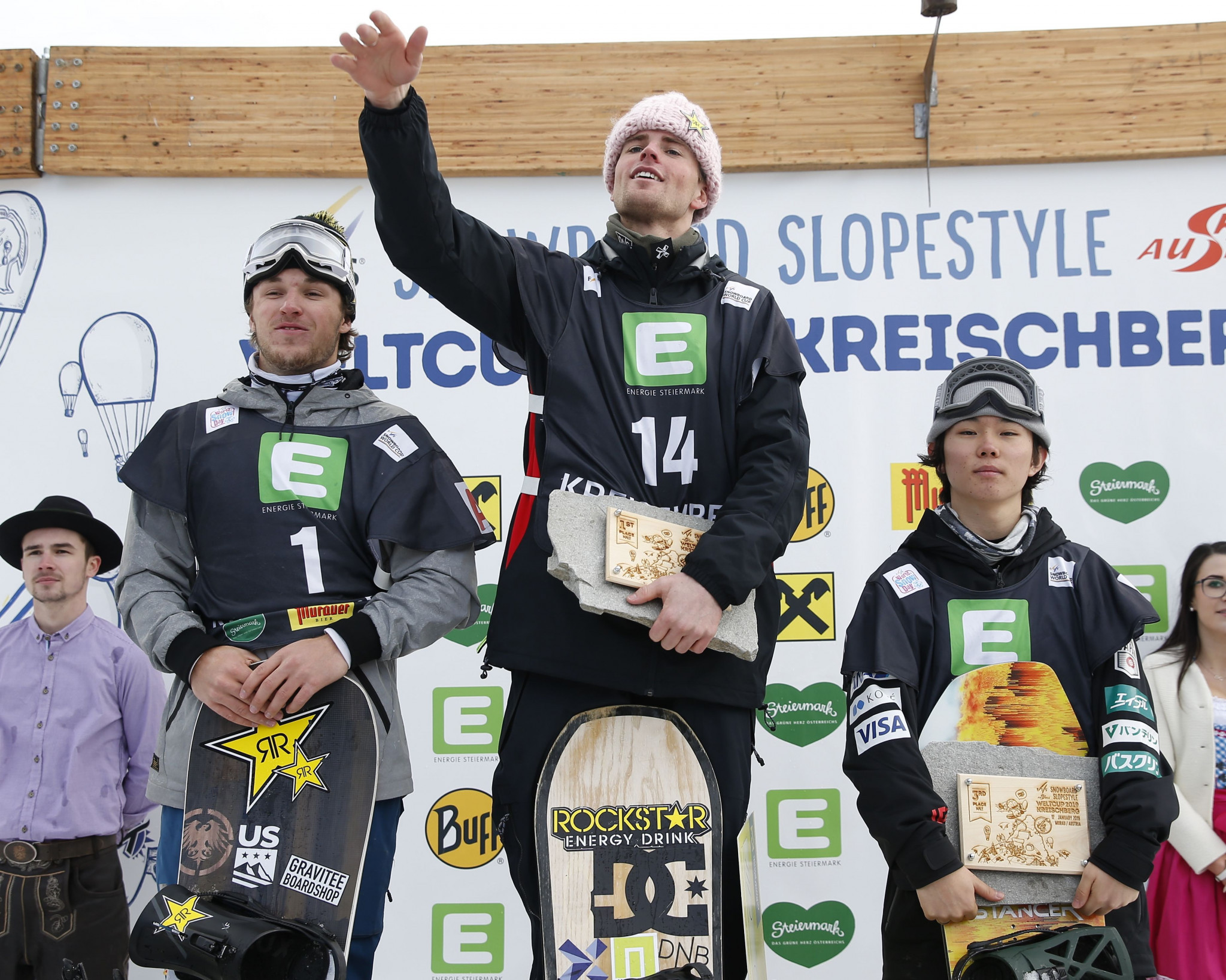 Norway's Mons Roisland won the men's slopestyle FIS Snowboard World Cup event in Kreishberg, with Chris Corning of the US coming second and Japan's Hiroaki Kunitake finishing third ©Getty Images