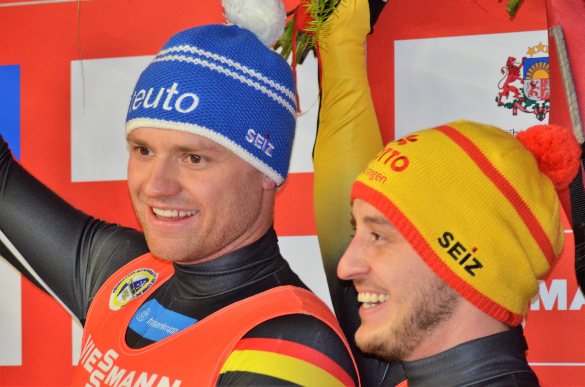 Germany's Toni Eggert and Sascha Benecken continued their dominance in the doubles competition at the FIL World Cup in Sigulda with their fourth consecutive victory this season ©FIL