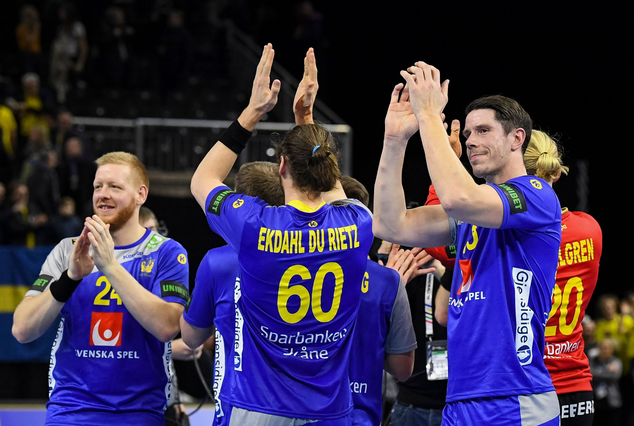 Sweden celebrate getting two wins in two at the IHF Men's Handball World Championships ©Getty Images