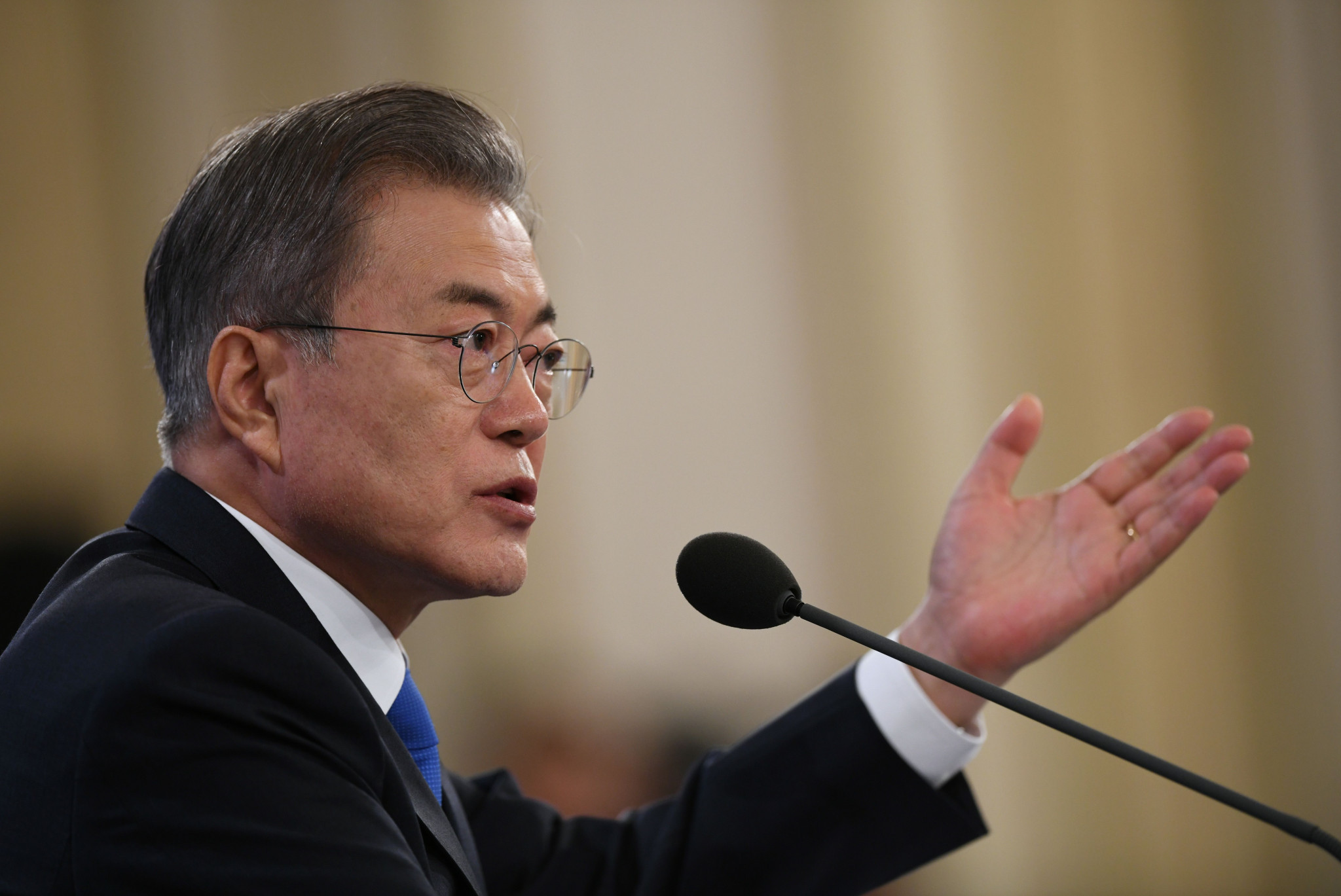 South Korean President Moon Jae-in has claimed violence and pressuring athletes cannot be justified ©Getty Images