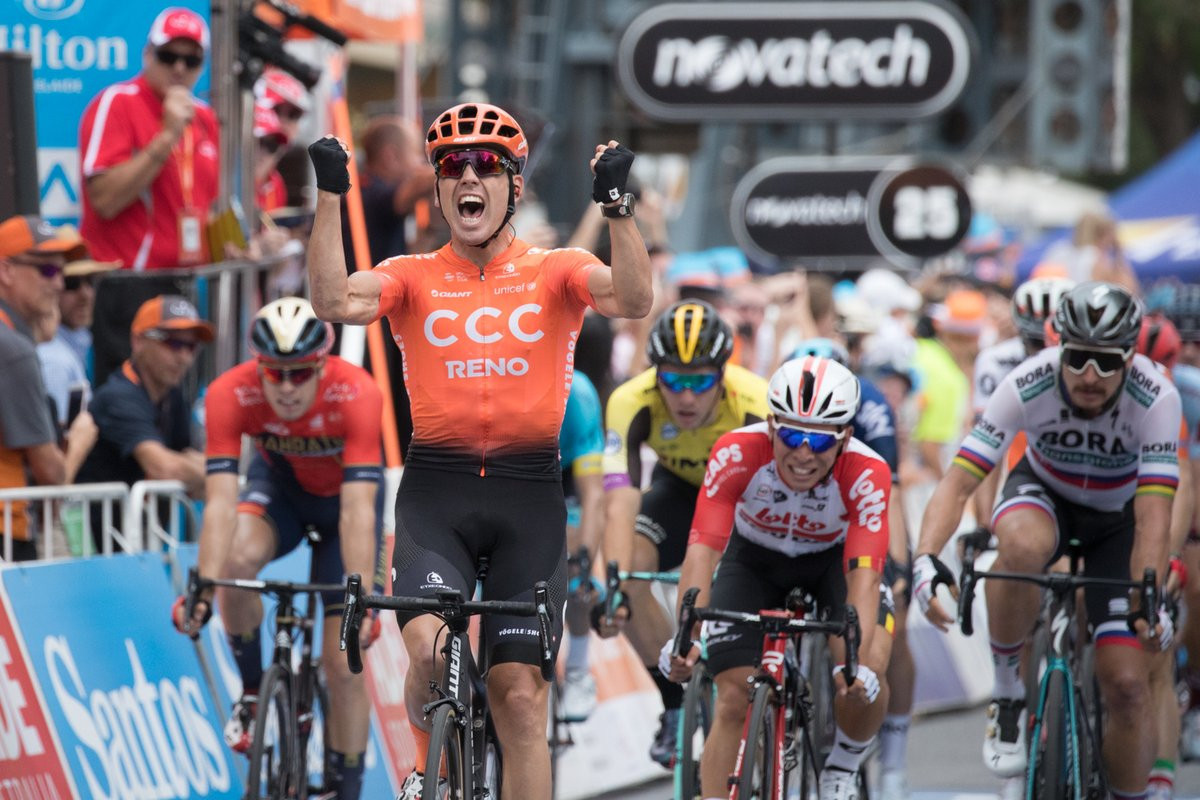 Paddy Bevin of New Zealand got his first professional win in the second stage of the Tour Down Under ©CCC Team