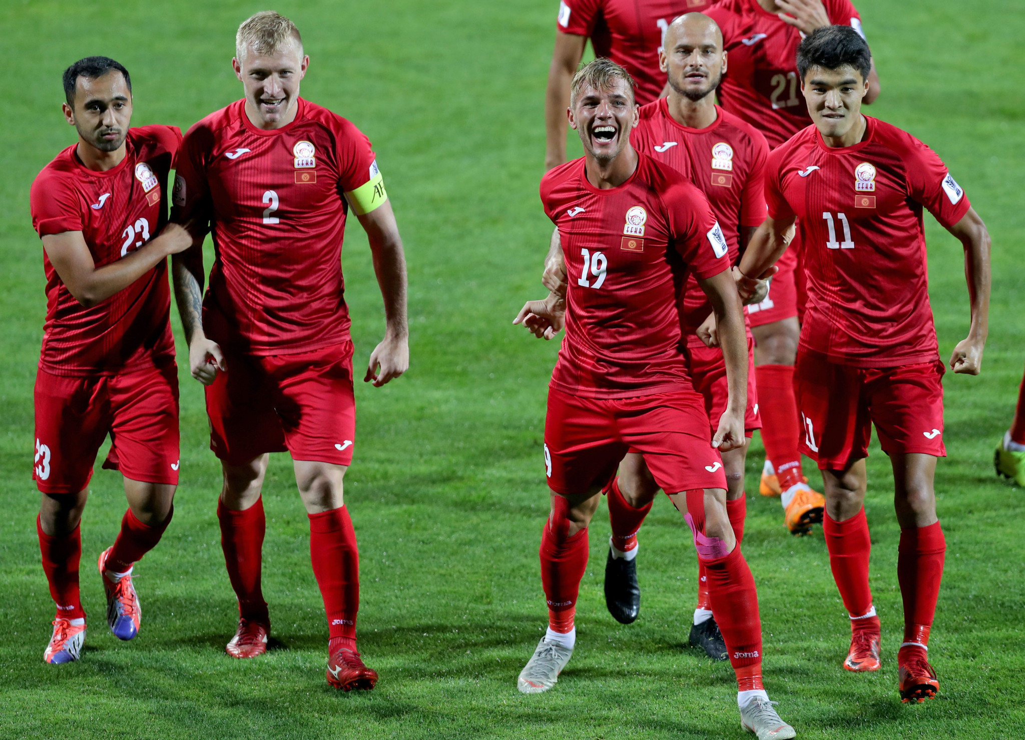 Kyrgyzstan celebrate getting their first AFC Asian Cup victory, with the team beating The Philippines 3-1 ©Getty Images