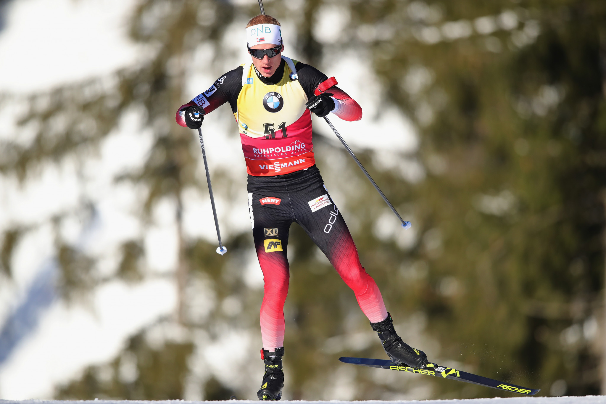 Norway's Johannes Thingnes Bø overcame older brother Tarjei to secure his eighth victory of the season ©Getty Images