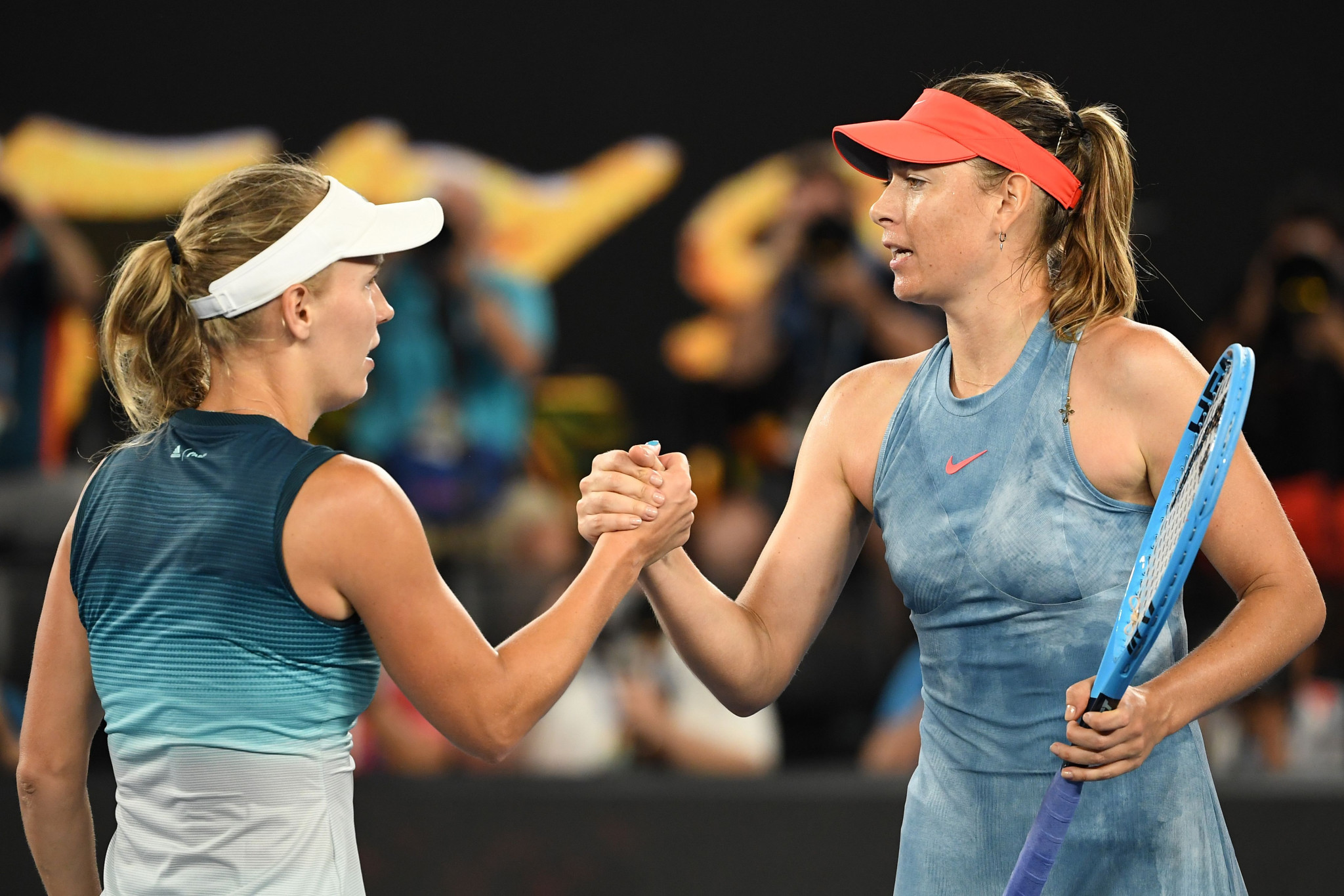 Caroline Wozniacki's title defence came to an end to Russia's Maria Sharapova ©Getty Images