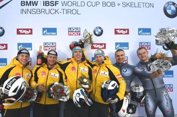 Francesco Friedrich topped yet another podium after the two-man bobsleigh race at the IBSF World Cup in Innsbruck today ©IBSF