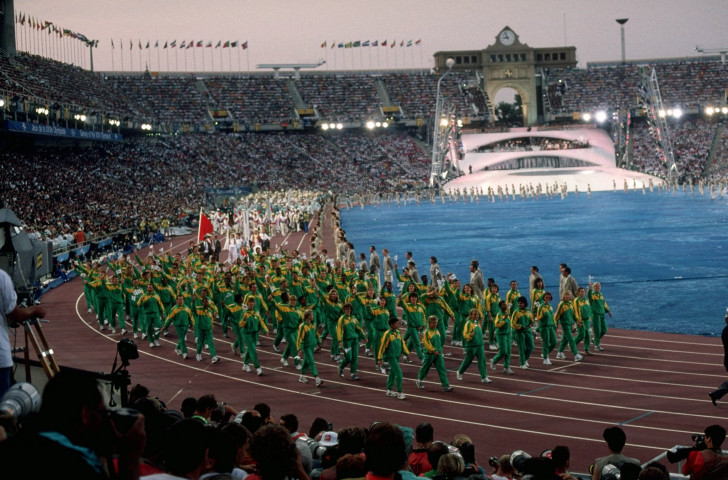 South Africa, with Sam Ramsamy present,  march into the Opening Ceremony at the 1992 Barcelona Games, their first since 1960 - with Nelson Mandela watching, it was Ramsamy's finest moment ©Getty Images