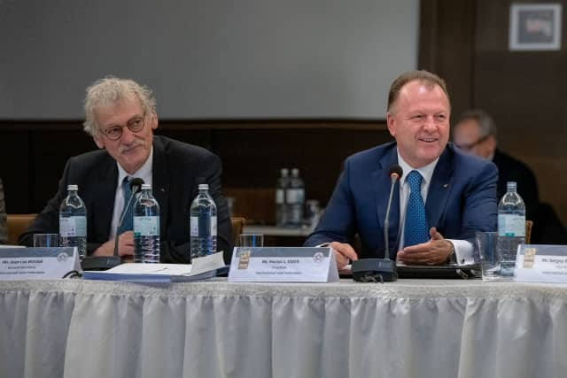 IJF President President Marius Vizer, right, claims the sport is in an ideal position prior to Tokyo 2020 ©IJF