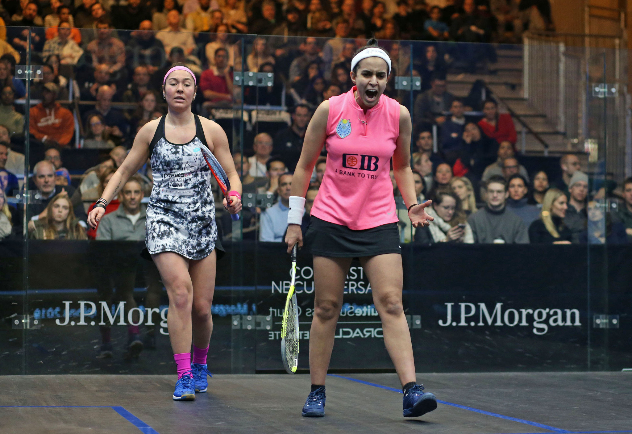 Nour El Tayeb, right, was among the winners in the women's third round ©PSA