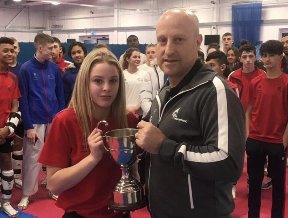Jodie McKew was awarded the trophy at British Taekwondo's training centre in Manchester ©British Taekwondo ©British Taekwondo