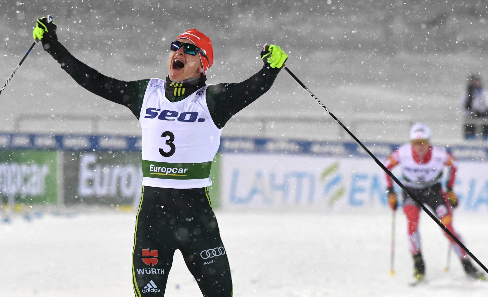 Julian Schmid of Germany celebrates winning gold in Lahti ©Getty Images