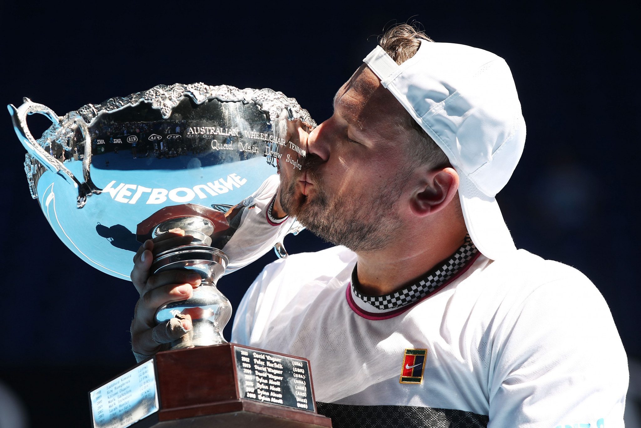 Australia's Dylan Alcott claimed his fifth consecutive quad singles title with victory over America's David Wagner in a match broadcast live on television on Australian Day ©Getty Images