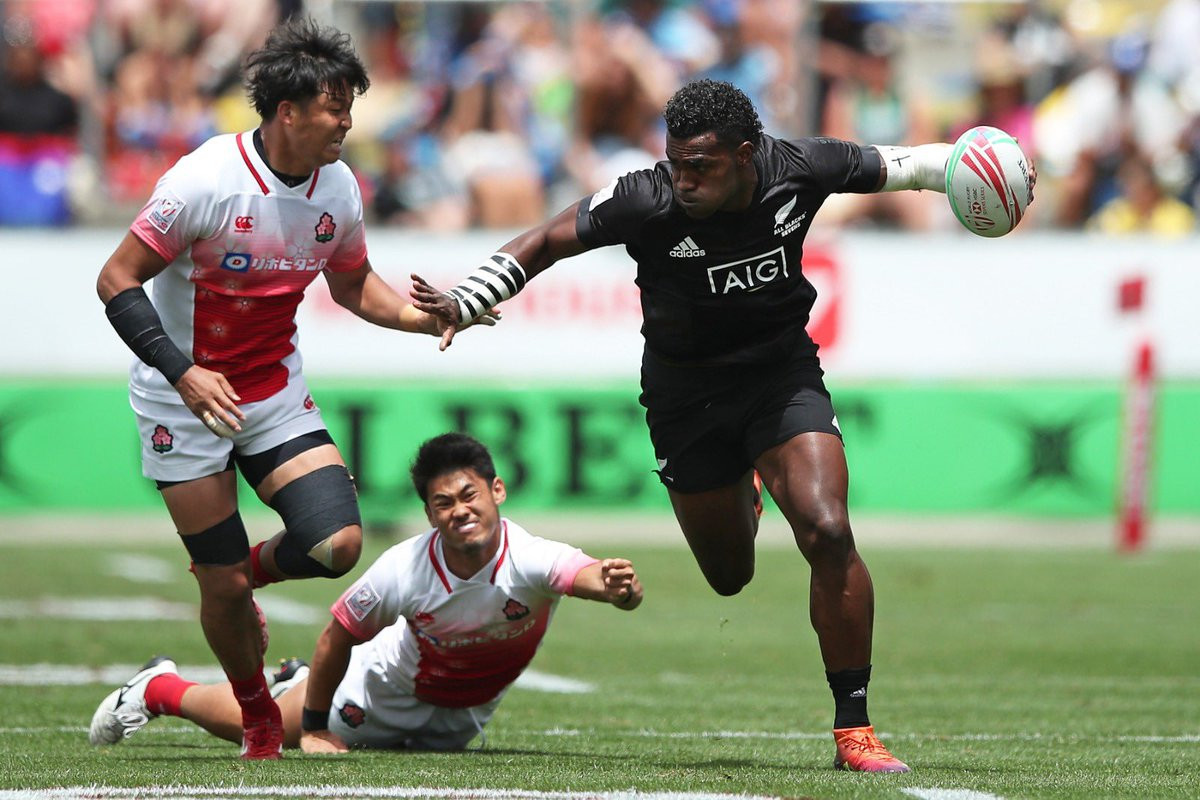 New Zealand won all three games on the opening day of the World Rugby Sevens Series in Hamilton, including a 52-0 thrashing of Japan ©World Rugby Sevens
