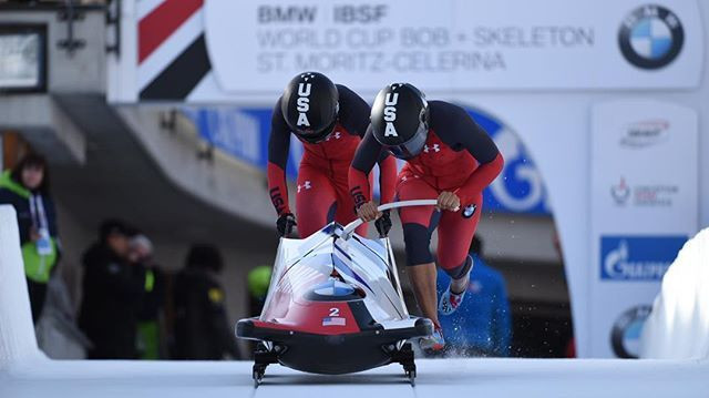 Elana Taylor Meyers of the United States won her first two-woman bobsleigh event of the season in St Moritz ©IBSF