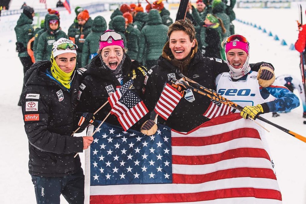The United States won gold in the men's relay 4x5km cross country event at the FIS Nordic Junior World Championships ©US Ski Team